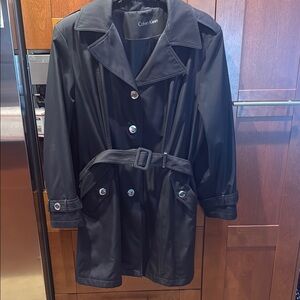 2X Calvin Klein Black Trench Coat knee length